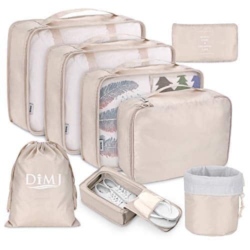 set di 8 organizer per valigie beige con borsa per